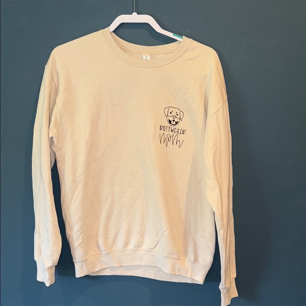Cream Crewneck Sweater with Ribbed Cuffs